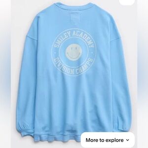 Blue Smiley Aerie Smiley Real Crew Oversized Baby Blue Sweatshirt Trending S NWT